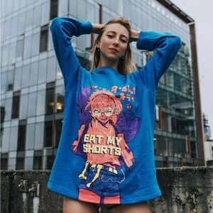 XL BiBiSama Japanese street wear  Eat My Shorts sweatshirt NWT Retails $119 Oni